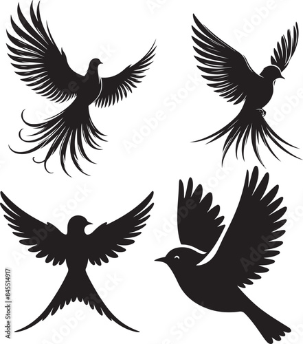 set of silhouettes of birds 