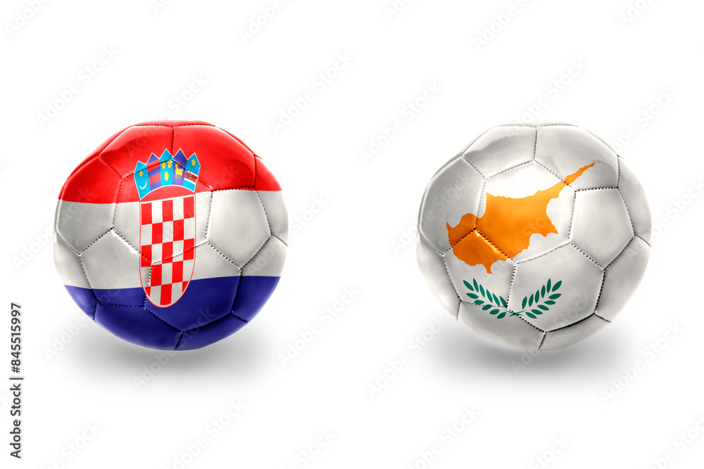 football balls with national flags of cyprus and croatia ,soccer teams. on the white background.