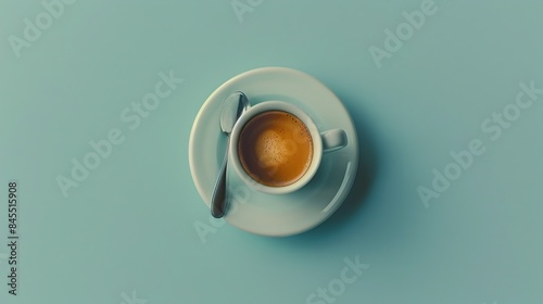Freshly Brewed Espresso Shot on Blue Minimalist Background