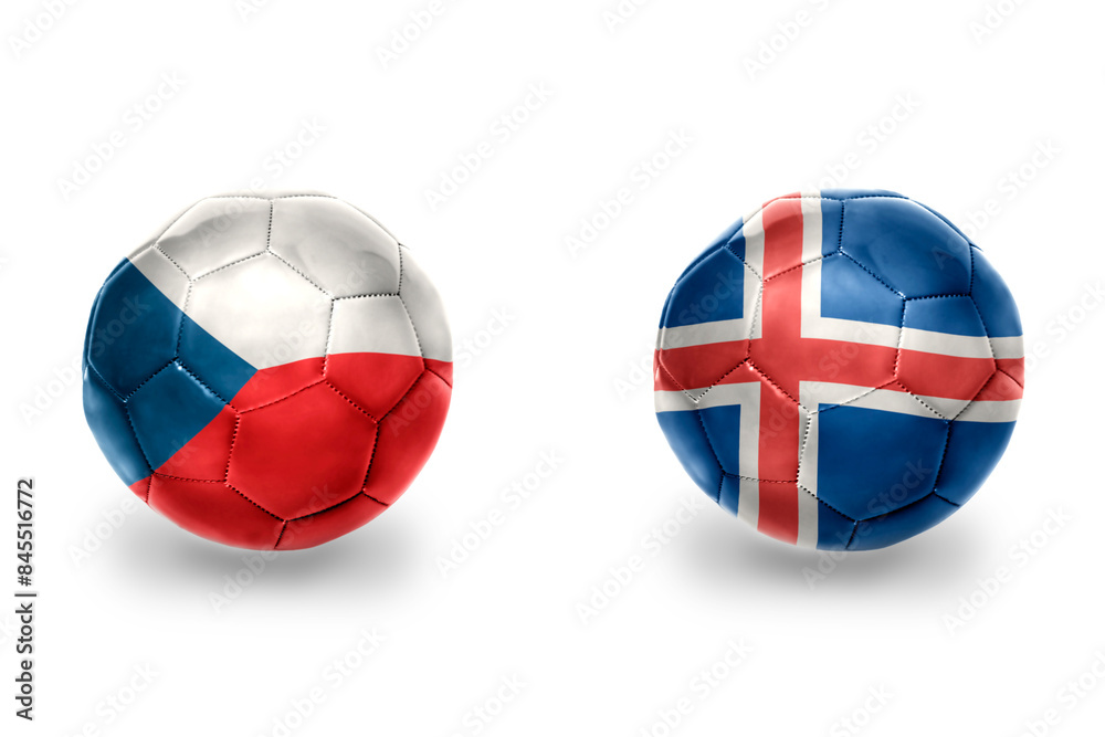 football balls with national flags of iceland and czech republic ,soccer teams. on the white background. football balls with national flags of iceland and czech republic ,soccer teams. on the white background.
