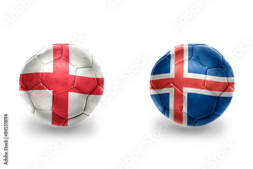 football balls with national flags of england and iceland ,soccer teams. on the white background.