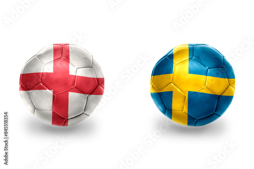 football balls with national flags of england and sweden ,soccer teams. on the white background.