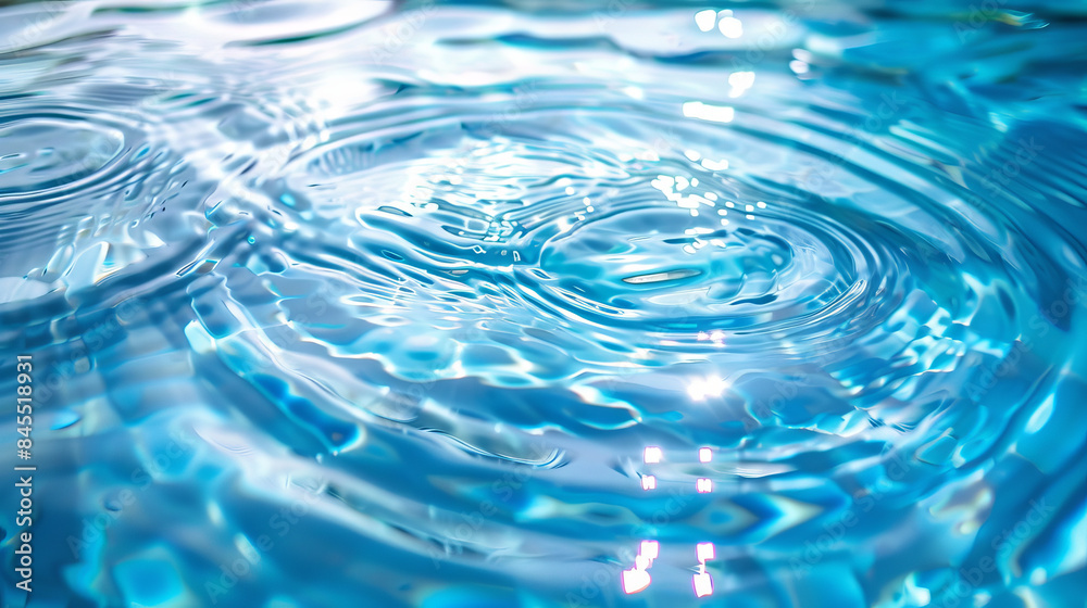 Crystal clear blue water creates circular ripples and reflections in a swimming pool. Crystal clear blue water creates circular ripples and reflections in a swimming pool.
