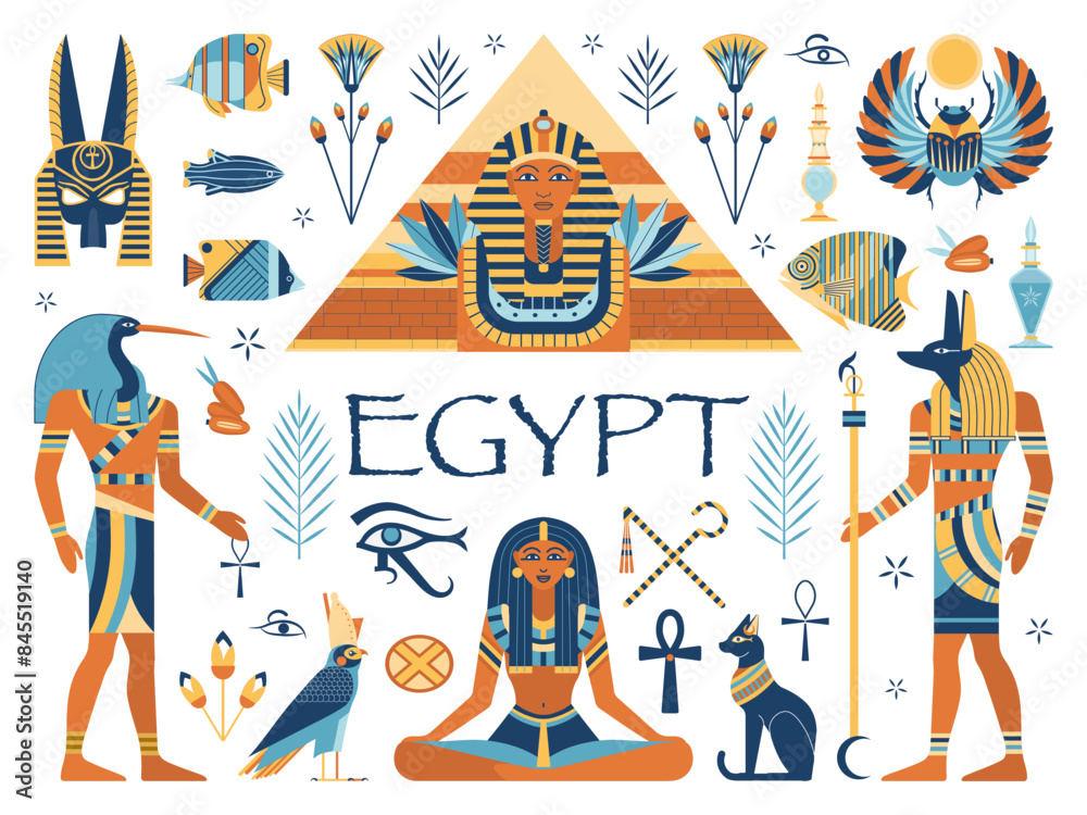 Egypt Travel Elements Set with Ancient Gods
