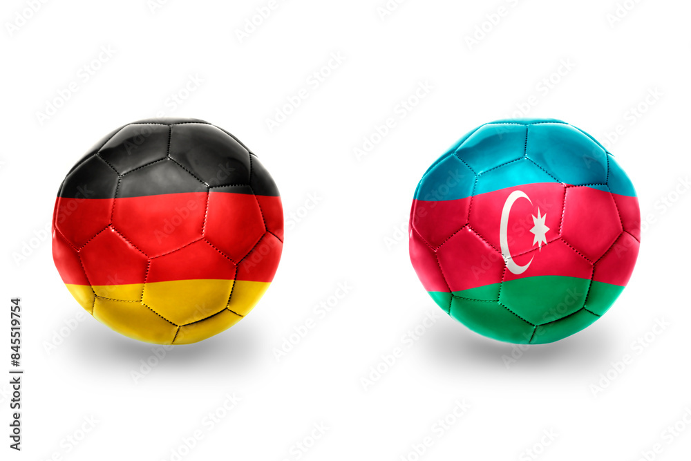 football balls with national flags of germany and azerbaijan ,soccer teams. on the white background. football balls with national flags of germany and azerbaijan ,soccer teams. on the white background.