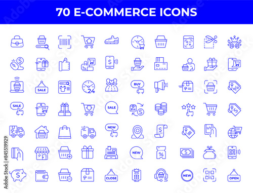 Set of line icons in linear style. Series - E-commerce and shopping. Online shopping cart, electronic purchase and sale on marketplaces. Conceptual pictogram and infographic DN11