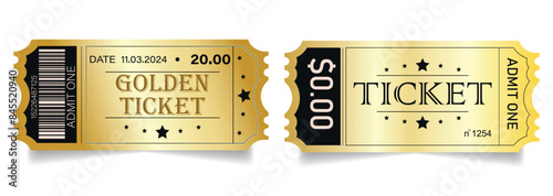 Golden tickets. Vouchers concept. Premium vector