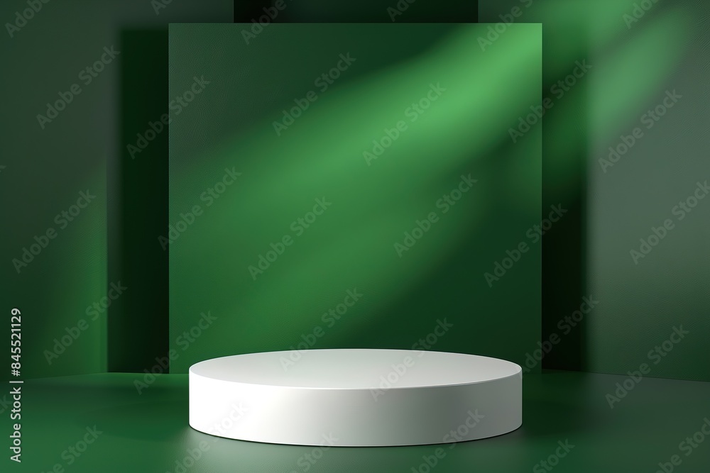 3D green podium background with white cylinder pedestal light scene 3D green podium background with white cylinder pedestal light scene