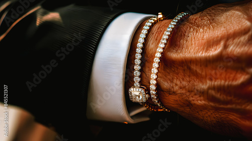 Poignet d'homme avec bracelet en diamant photo