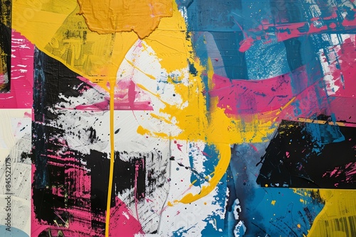 Wallpaper Mural with a multicolor painted texture background show abstract oil painted art. Vibrant shades of pink, blue, and yellow blend together in brush strokes, creating a dynamic wallpaper or background Torontodigital.ca