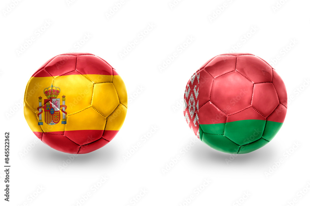 Fototapeta premium football balls with national flags of spain and belarus ,soccer teams. on the white background.