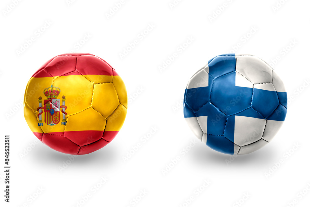 Obraz premium football balls with national flags of spain and finland ,soccer teams. on the white background.