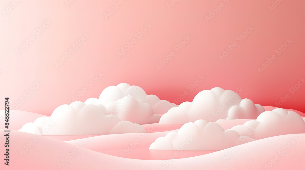 Pink background, white cloud decoration, light pink gradient color, minimalist style, simple and elegant
