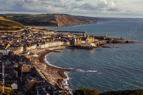 Panoramic Aerial View of Aberystwyth from Constitution Hill at Sunset