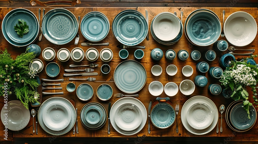 Elegant Table Setting with Ceramic Dinnerware and Utensils Elegant Table Setting with Ceramic Dinnerware and Utensils