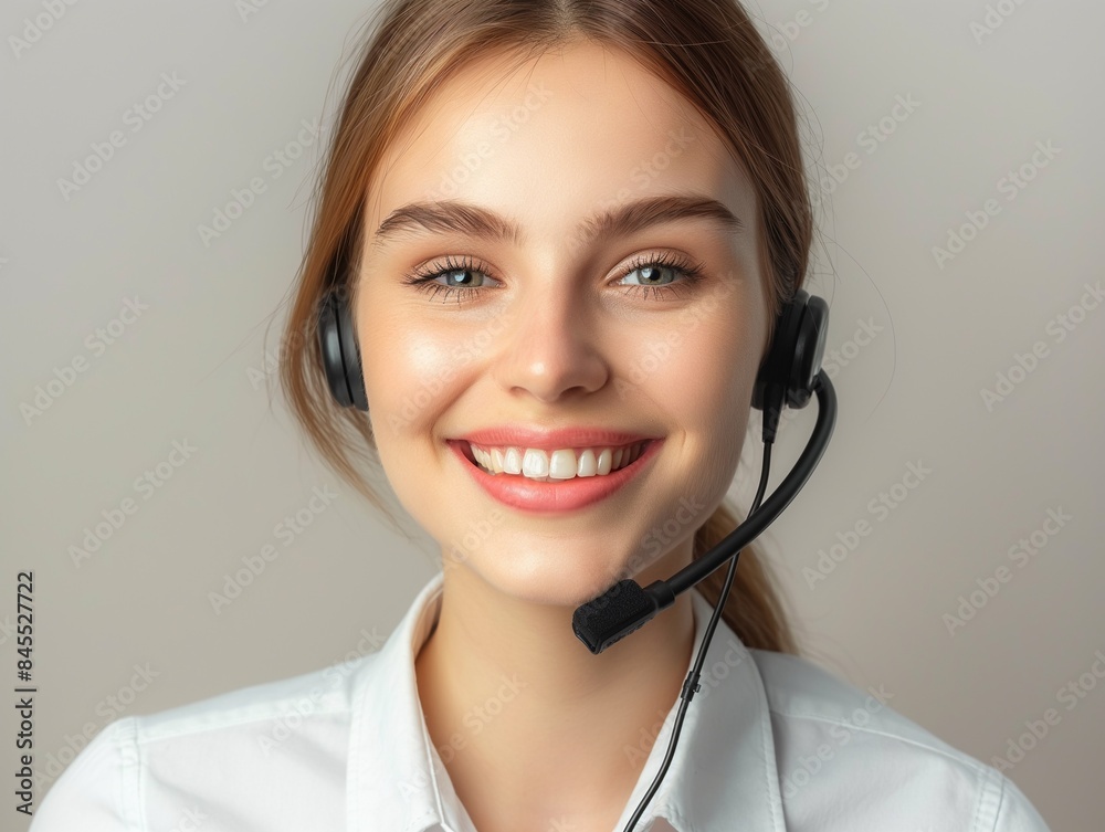 Female customer support operator with headset and smiling Female customer support operator with headset and smiling