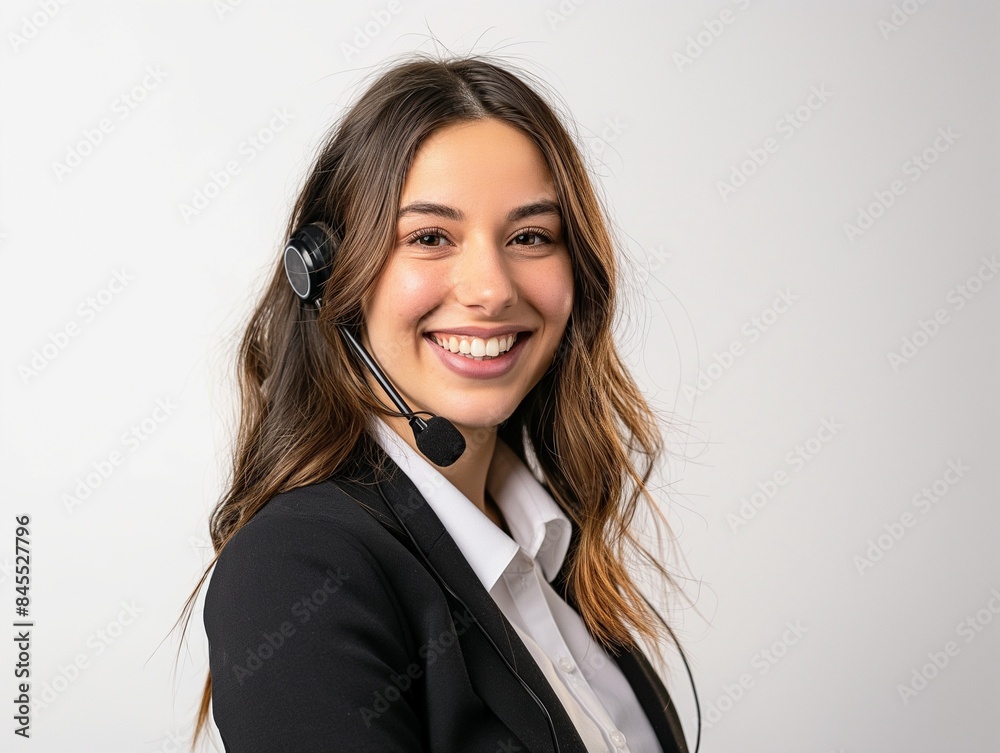 Female customer support operator with headset and smiling Female customer support operator with headset and smiling
