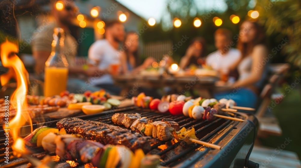 Outdoor Grill BBQ Party Savoring Grilled Delicacies with Friends and Family Outdoor Grill BBQ Party Savoring Grilled Delicacies with Friends and Family