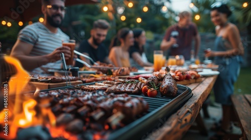 Outdoor Grill BBQ Party Savoring Grilled Delicacies with Friends and Family