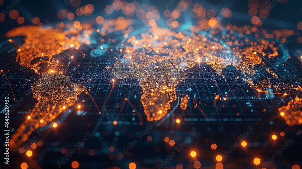 Minimalist World Map Technology Background with Glowing Nodes for Global Data Exchange Minimalist World Map Technology Background with Glowing Nodes for Global Data Exchange