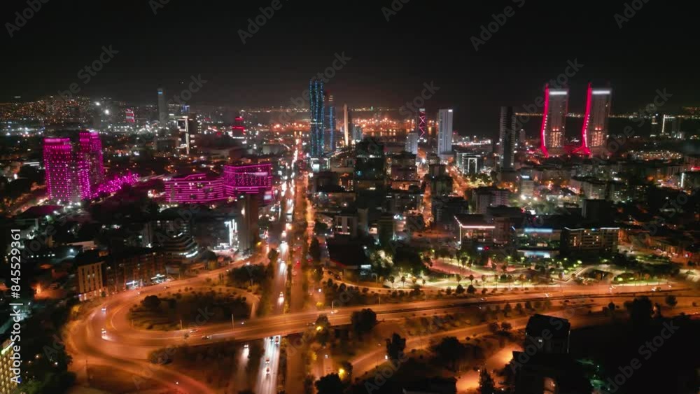Aerial Drone View Of New City Center Of Izmir, Bayrakli At Night.4k video