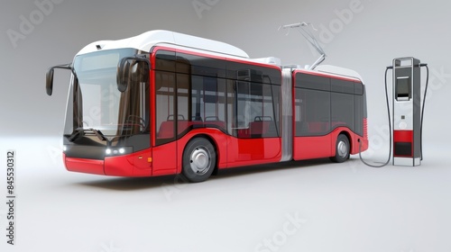 Modern electric bus charging at station