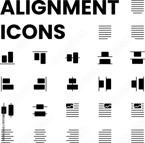 30 Minimalist Outline Alignment Icons Set with Editable Strokes - High-Quality Line Art Illustrations for Text and Object Alignment