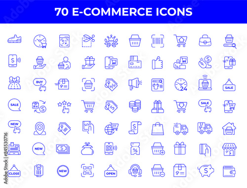 Set of line icons in linear style. Series - E-commerce and shopping. Online shopping cart, electronic purchase and sale on marketplaces. Conceptual pictogram and infographic DN5