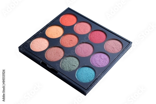 Multi-colored eyeshadow palette case isolated on transparent background.