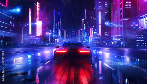 Nighttime City Traffic with Lights and Cars