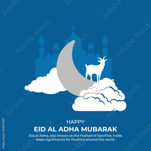 Eid Al Adha Banner Design Vector Illustration. Islamic and Arabic Background for Muslim Community Festival. Moslem Holiday. 3D Modern. Eid Adha Mubarak isolated on white background