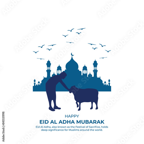 Islamic vector illustration concept for Eid al-Adha celebration or sacrifice with a man holding a knife to slaughter sheep and goats. eid al adha mubarak Arabic man with goat. abstract vector illustra