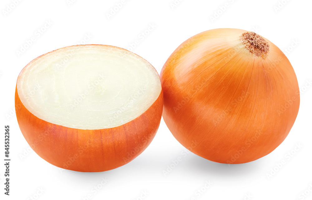 Yellow onion half isolated on white background. Fresh Onion bulbs close up.. Yellow onion half isolated on white background. Fresh Onion bulbs close up..