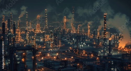 Wallpaper Mural Industry Night: Oil and Gas Refinery Plant in the Energy Sector Torontodigital.ca