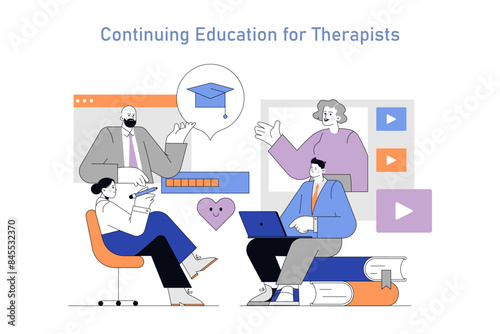 Telepsychology And Online Therapy. Flat Vector Illustration