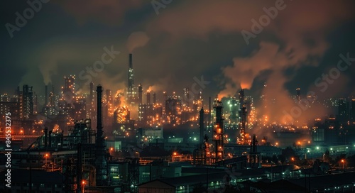 Industry Night: Petrochemical Plant with Refinery in Gas and Oil Sector © Vlad