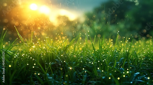 **Dew on spring grass on a solid background