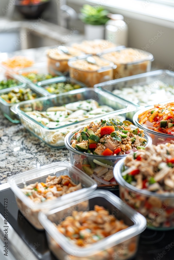 Gluten-Free Meal Prep with Overnight Oats, Chicken Wraps, and Vegetable Stir Fry in Transparent Containers Gluten-Free Meal Prep with Overnight Oats, Chicken Wraps, and Vegetable Stir Fry in Transparent Containers