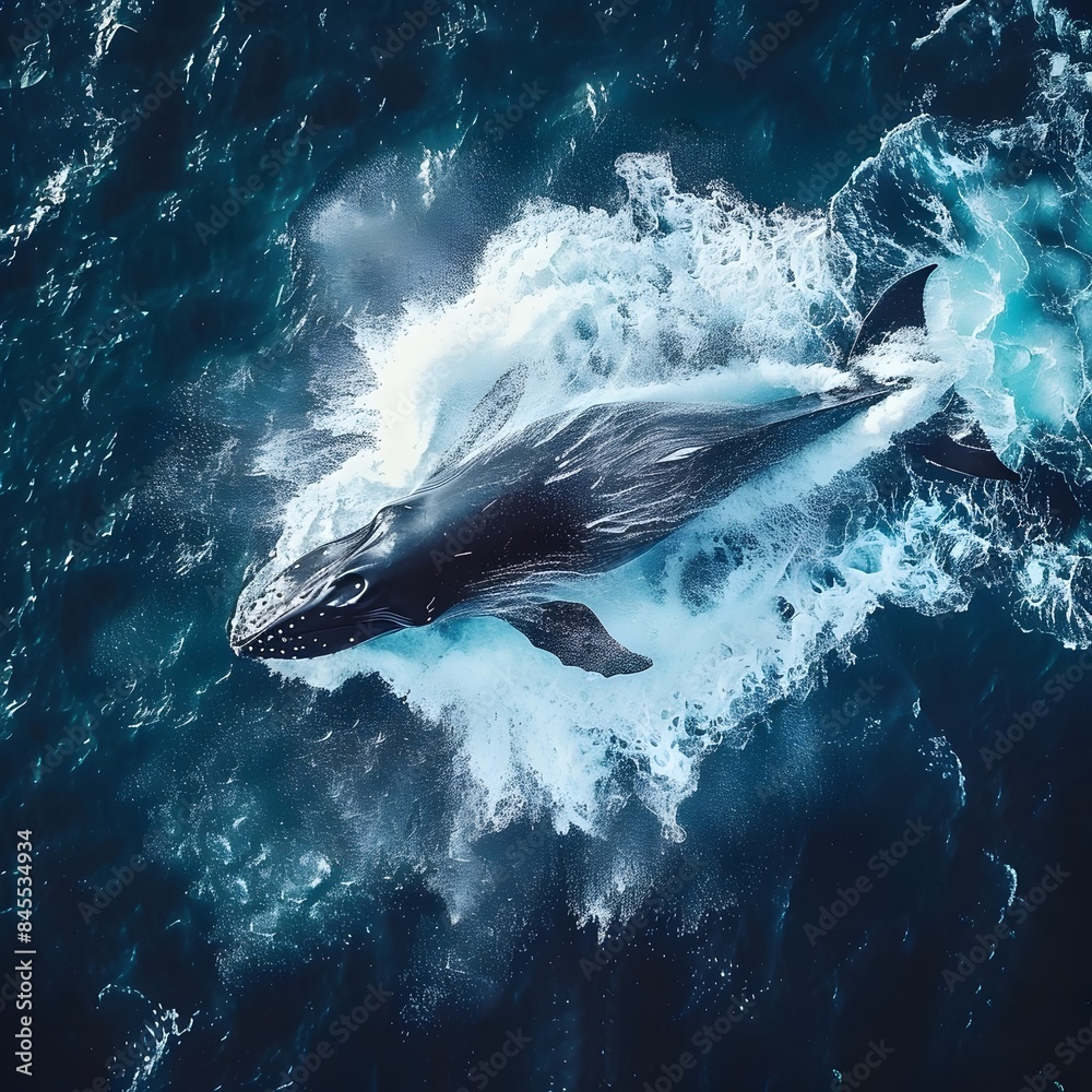 Fototapeta premium Majestic Whale Breach in Open Ocean Marine Wildlife Concept