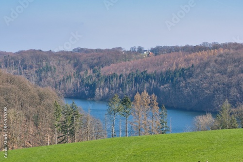 Landscape near the dam called Wahnbachtalsperre near the town of Siegburg-Seligenthal in the Rhein-Sieg district in North Rhine-Westphalia, Germany photo