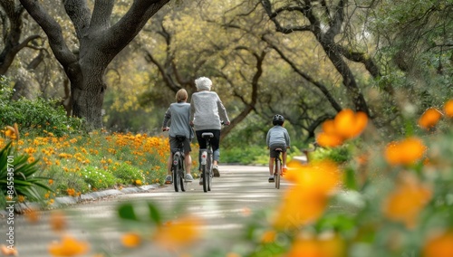 Family Bike Ride Through a Sunny Park
