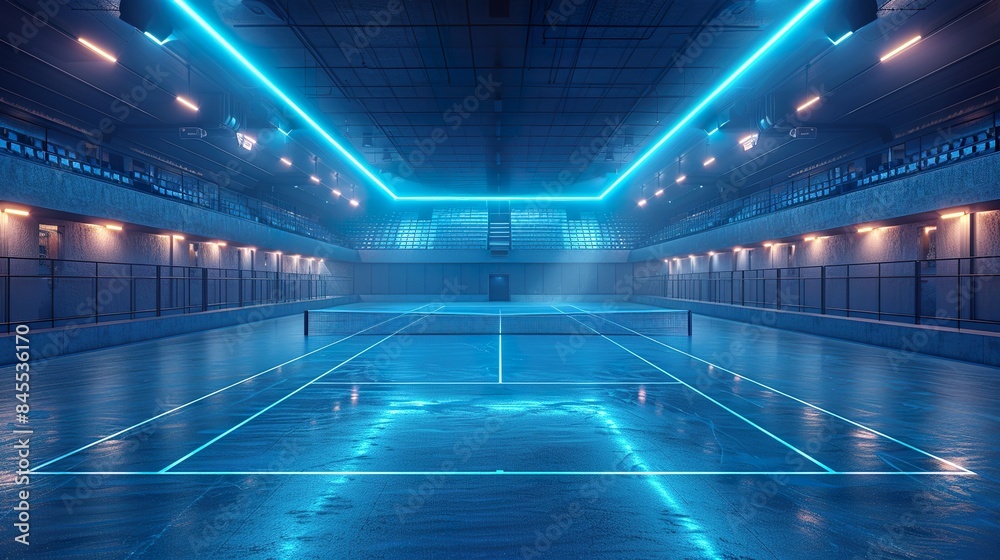 Futuristic Indoor Tennis Court With Neon Lighting Futuristic Indoor Tennis Court With Neon Lighting
