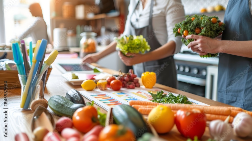 Nutritionist Presenting Health Benefits of a Gluten-Free Diet with Visual Aids and Fresh Ingredients Nutritionist Presenting Health Benefits of a Gluten-Free Diet with Visual Aids and Fresh Ingredients