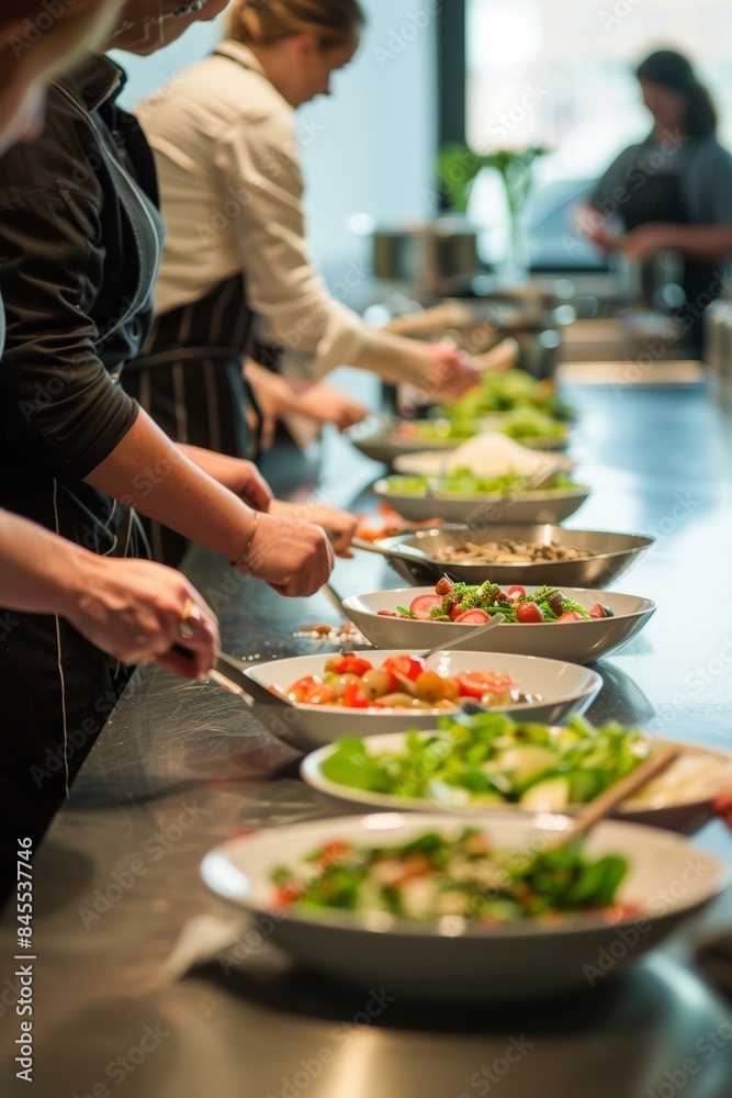 Raw Food Workshop: Participants Preparing Healthy Dishes in Modern Culinary Studio Raw Food Workshop: Participants Preparing Healthy Dishes in Modern Culinary Studio