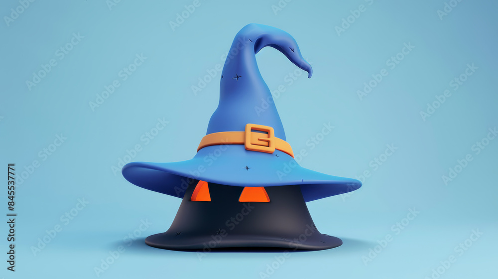 3d cartoon halloween blue witch hat on black bat. Funny kids illustration background. Ai generated digital art 3d cartoon halloween blue witch hat on black bat. Funny kids illustration background. Ai generated digital art