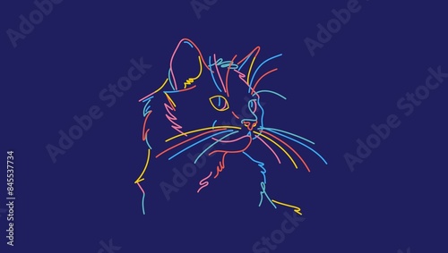 Vibrant illustration of a colorful cat, ideal for digital art, This high-quality artwork captures the whimsical essence of feline charm, adding a lively and captivating touch to your designs.