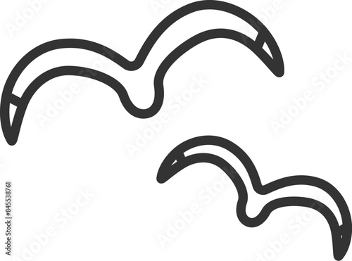 飛んでいる、カモメのアイコン（線画）のイラスト