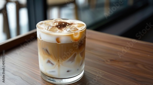 Decadent Iced Mocha Coffee On Wooden Cafe Table