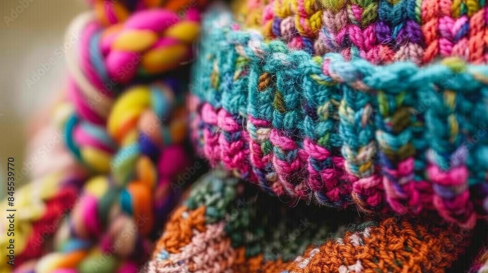 Vivid Handmade Knitted Scarves Displaying Colorful Patterns Vivid Handmade Knitted Scarves Displaying Colorful Patterns
