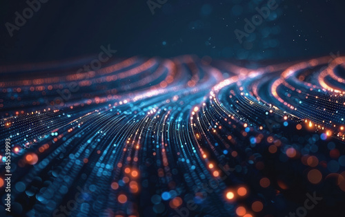 Wallpaper Mural Abstract digital wave of glowing particles and lines on a dark background, showcasing modern technology and data visualization concepts. Torontodigital.ca